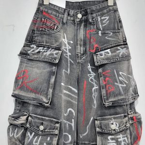 Y2K Grunge Graffiti Riot Cargo Jeans for Retro Summer Outfits