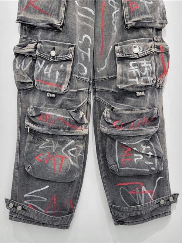 Y2K Grunge Graffiti Riot Cargo Jeans for Retro Summer Outfits