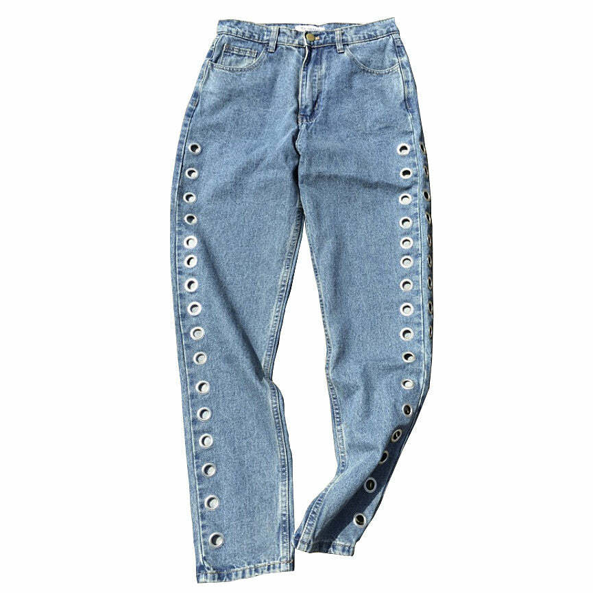 Y2K Grunge Holed Up Grommet Jeans for Retro Summer Outfits