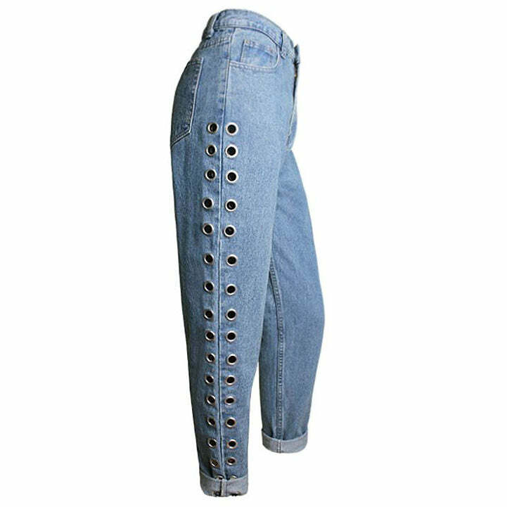 Y2K Grunge Holed Up Grommet Jeans for Retro Summer Outfits