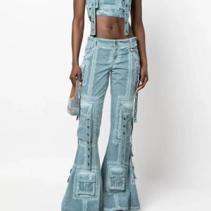 Y2K Grunge Hybrid Harness Split Jeans for Trendy Summer Outfits