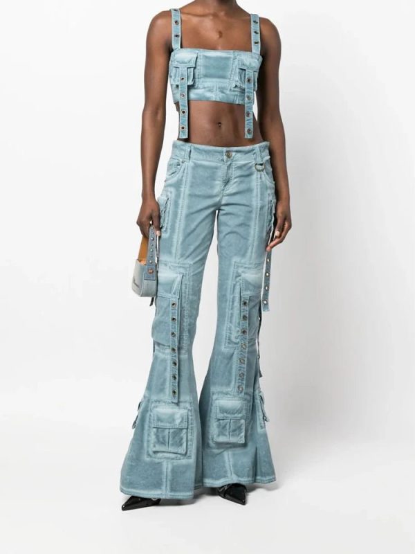 Y2K Grunge Hybrid Harness Split Jeans for Trendy Summer Outfits