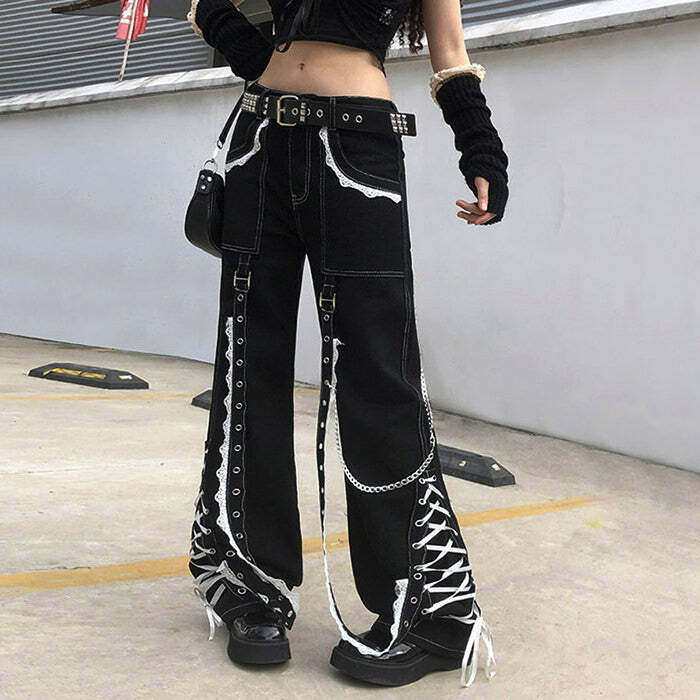 Y2K Grunge Lace-Up Baggy Jeans for Retro Summer Outfits