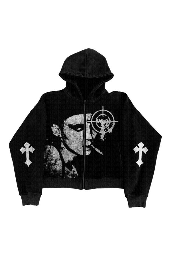 Y2K Grunge Noir Graphic Hoodie - Retro 90s Style for Trendy Outfits