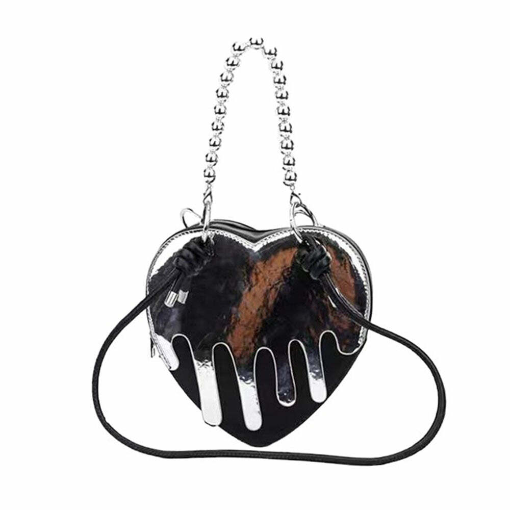 Y2K Grunge Silver Drip Heart Handbag for Retro Summer Outfits