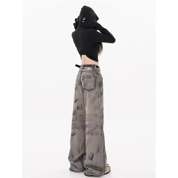 Y2K Grunge Splatter Wide-Leg Jeans for Retro Summer Outfits