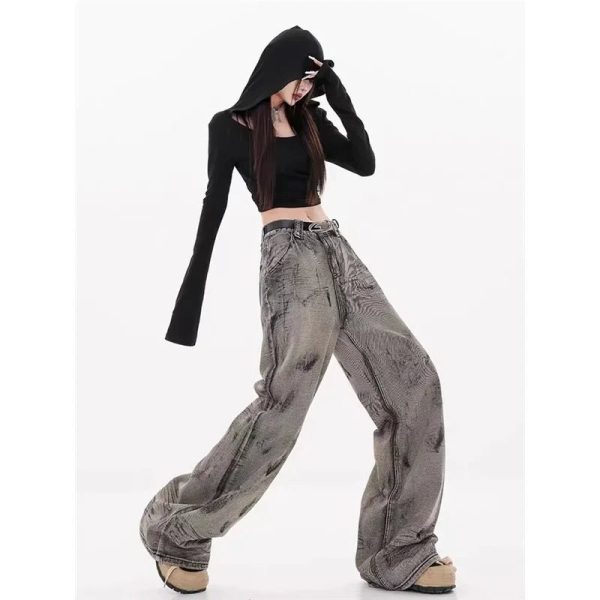 Y2K Grunge Splatter Wide-Leg Jeans for Retro Summer Outfits