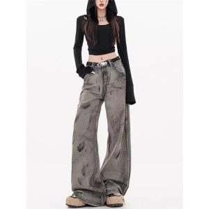 Y2K Grunge Splatter Wide-Leg Jeans for Retro Summer Outfits