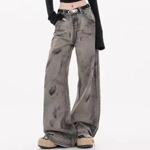 Y2K Grunge Splatter Wide-Leg Jeans for Retro Summer Outfits