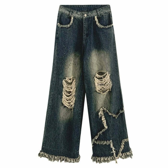 Y2K Grunge Star Girl Destroyed Jeans for Retro Summer Outfits