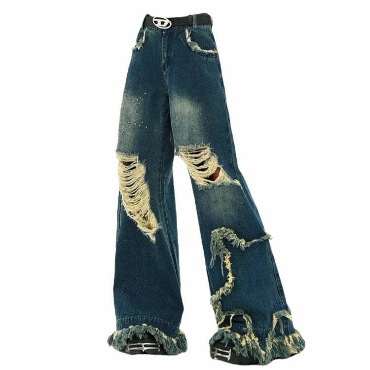 Y2K Grunge Star Girl Destroyed Jeans for Retro Summer Outfits