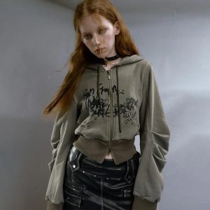 Y2K Grunge Street Edge Hoodie for Retro Summer Outfits and Parties