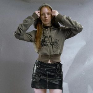 Y2K Grunge Street Edge Hoodie for Retro Summer Outfits and Parties