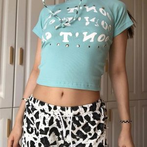 Y2K Grunge Studded Graphic Baby Tee for Retro Summer Outfits