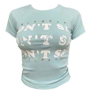 Y2K Grunge Studded Graphic Baby Tee for Retro Summer Outfits