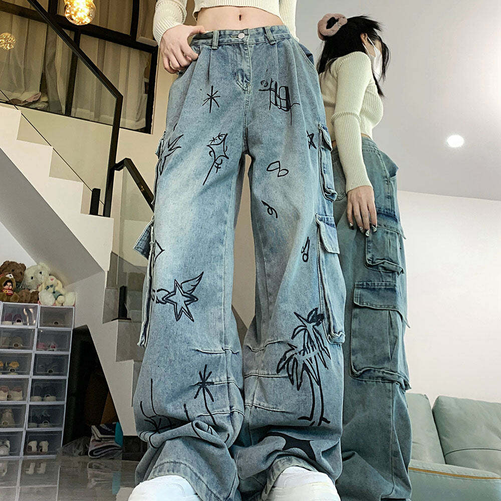 Y2K Grunge Urban Art Cargo Jeans for Trendy Summer Outfits