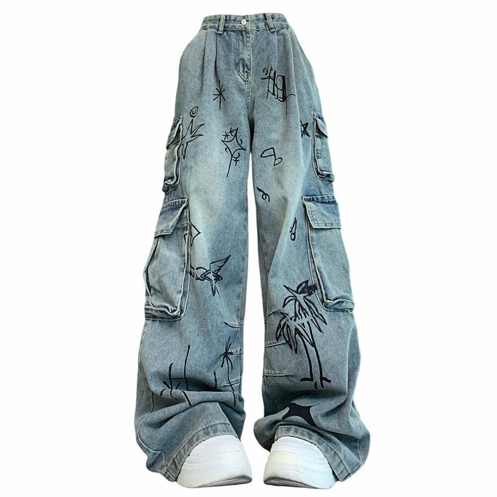 Y2K Grunge Urban Art Cargo Jeans for Trendy Summer Outfits