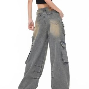 Y2K Grunge Urban Explorer Cargo Jeans for Retro Summer Outfits