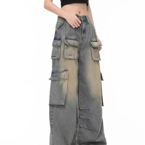 Y2K Grunge Urban Explorer Cargo Jeans for Retro Summer Outfits