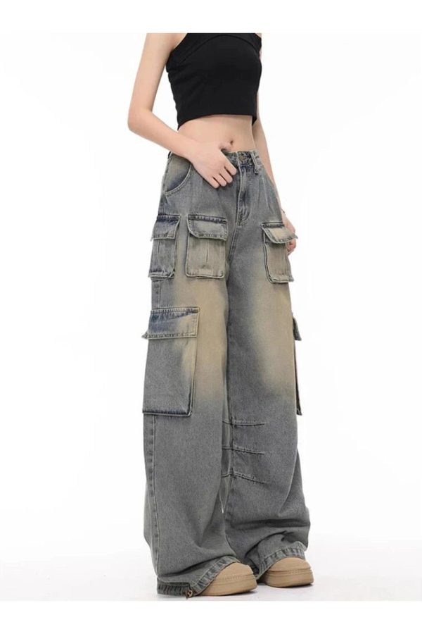 Y2K Grunge Urban Explorer Cargo Jeans for Retro Summer Outfits