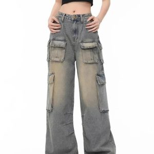 Y2K Grunge Urban Explorer Cargo Jeans for Retro Summer Outfits