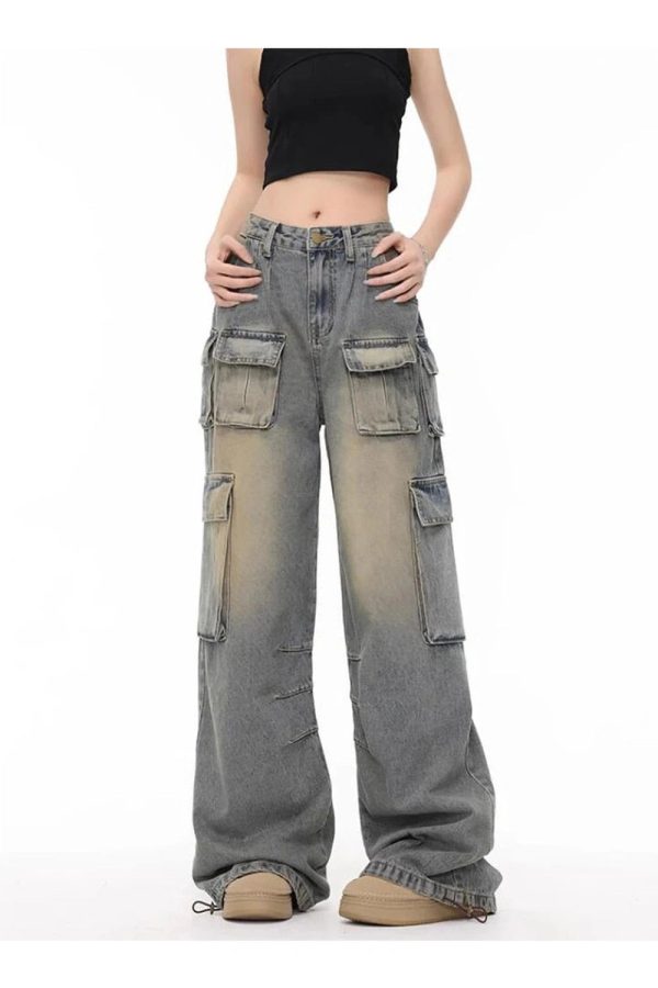 Y2K Grunge Urban Explorer Cargo Jeans for Retro Summer Outfits