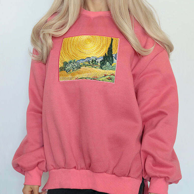 Y2K Grunge Wheat Field Cypresses Sweatshirt for Retro Summer Vibes