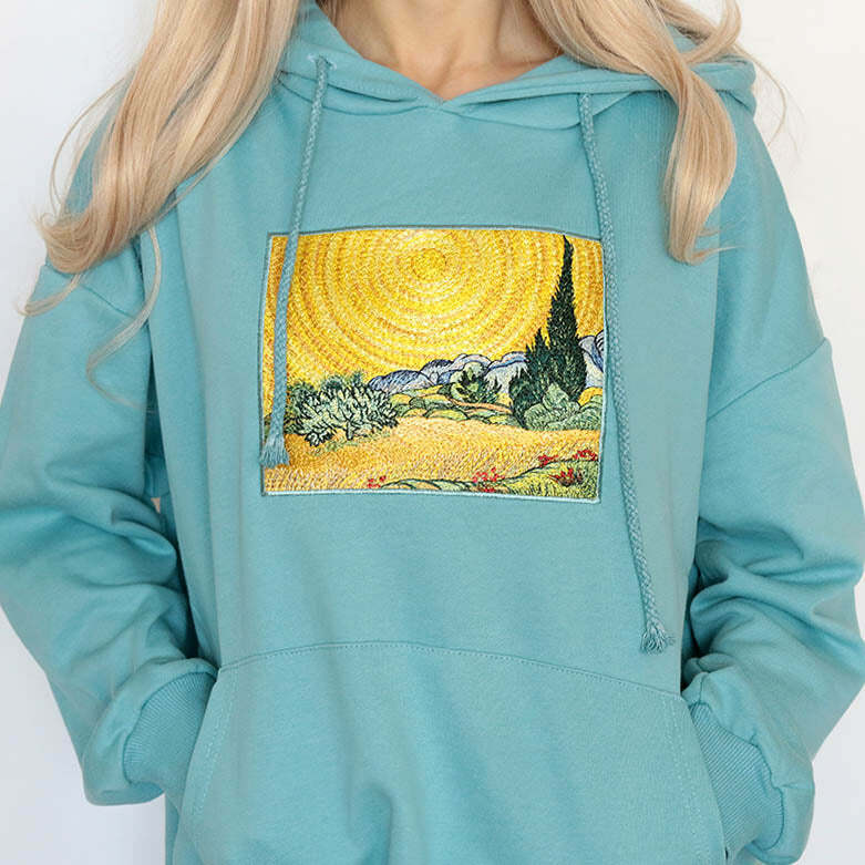 Y2K Grunge Wheat Field with Cypresses Hoodie for Retro Summer Vibes