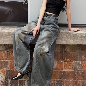 Y2K Grunge Wide-Leg Jeans for a Retro Summer Vibe and Urban Edge