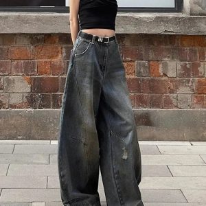 Y2K Grunge Wide-Leg Jeans for a Retro Summer Vibe and Urban Edge