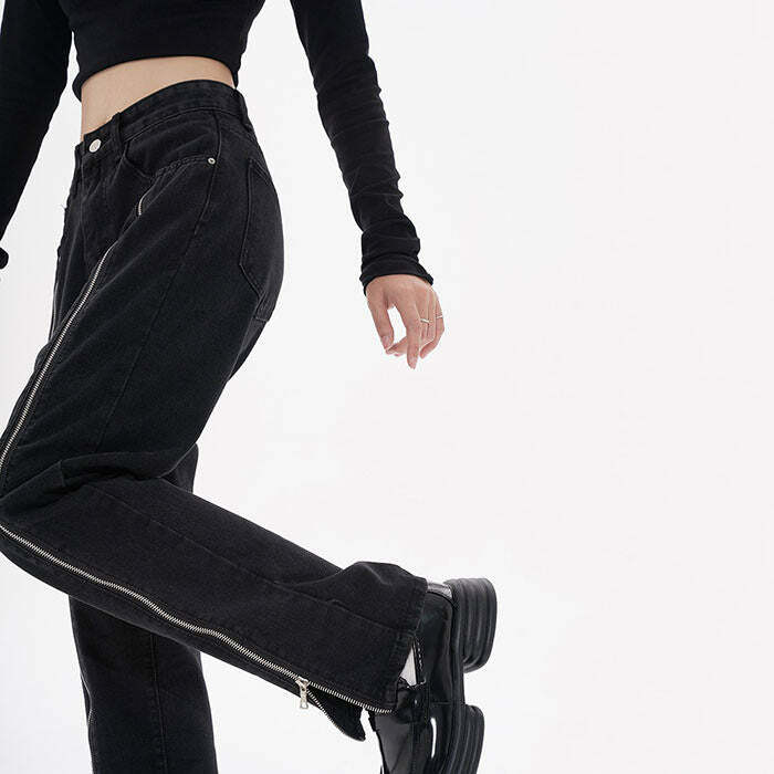 Y2K Grunge Zip-Up Jeans for Retro Summer Outfits and 90s Vibes