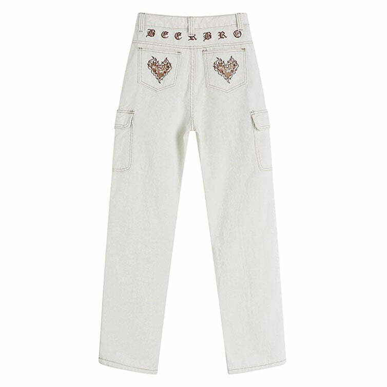 Y2K Heart Embroidery Cargo Jeans for Trendy Summer Outfits