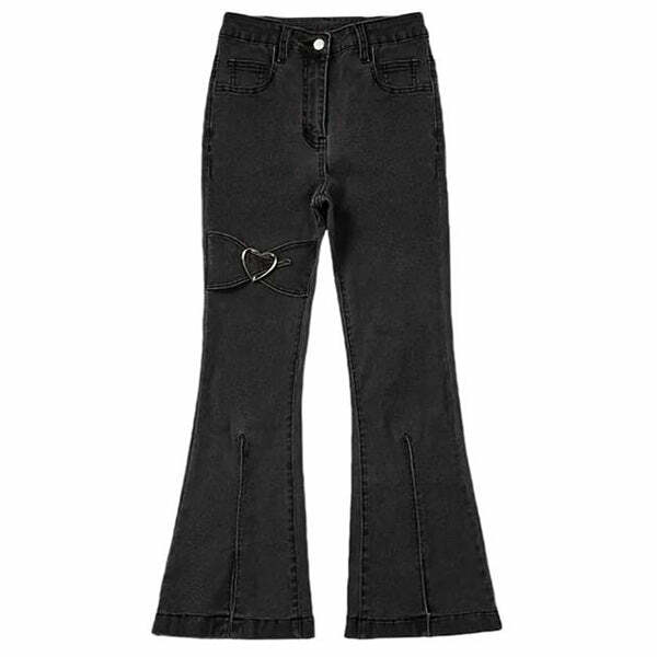 Y2K Heart Flare Jeans: Retro 90s Grunge Style for Summer Outfits