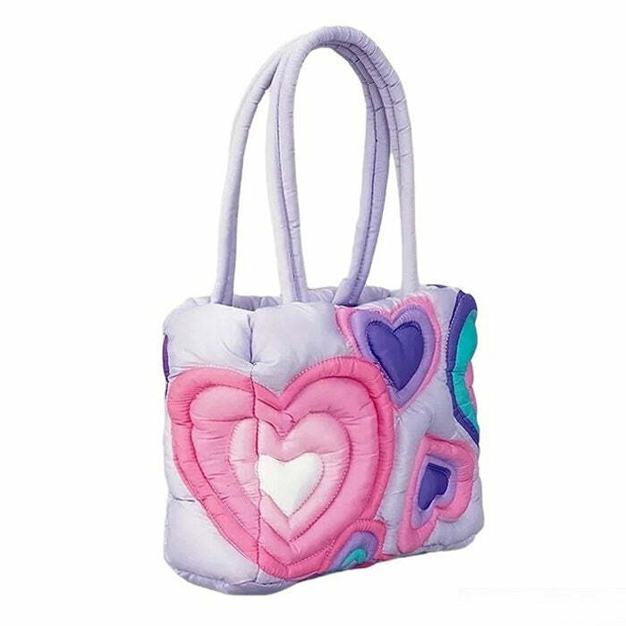 Y2K Heart Puffer Shoulder Bag - Trendy Retro Style for Summer Outfits