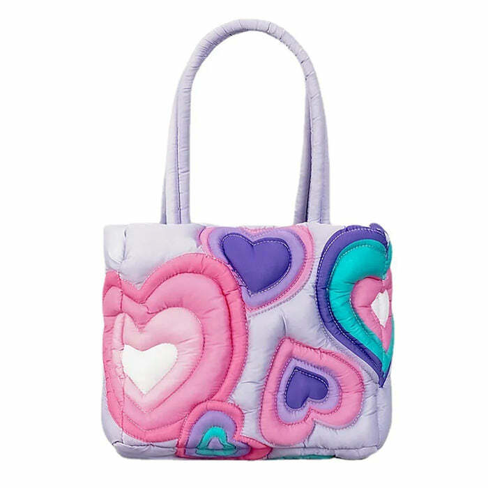 Y2K Heart Puffer Shoulder Bag - Trendy Retro Style for Summer Outfits