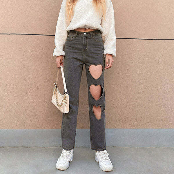 Y2K Heartbreaker Mom Jeans: Retro 90s Grunge Style for Effortless Chic