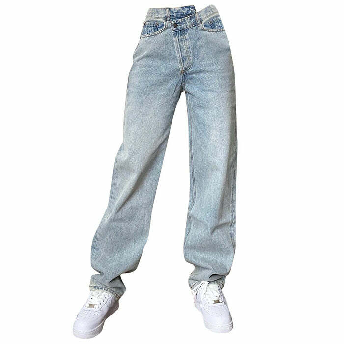 Y2K High Rise Straight Leg Jeans for Retro 90s Grunge Summer Outfits