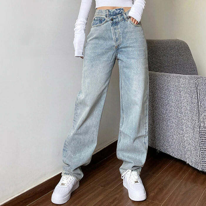 Y2K High Rise Straight Leg Jeans for Retro 90s Grunge Summer Outfits