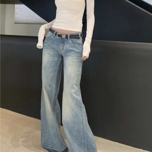 Y2K High-Waisted Wide-Leg Jeans for Retro Summer Outfits and Grunge Style