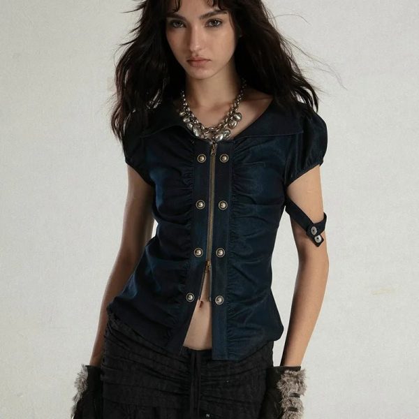 Y2K Industrial Siren Top: Retro Grunge Style for Summer Outfits