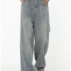 Y2K Loose Fit Logo Jeans: Retro 90s Grunge Style for Effortless Chic