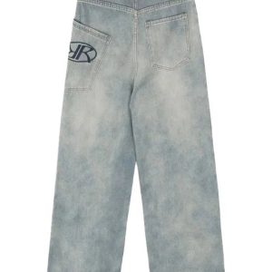 Y2K Loose Fit Logo Jeans: Retro 90s Grunge Style for Effortless Chic