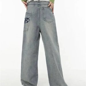 Y2K Loose Fit Logo Jeans: Retro 90s Grunge Style for Effortless Chic