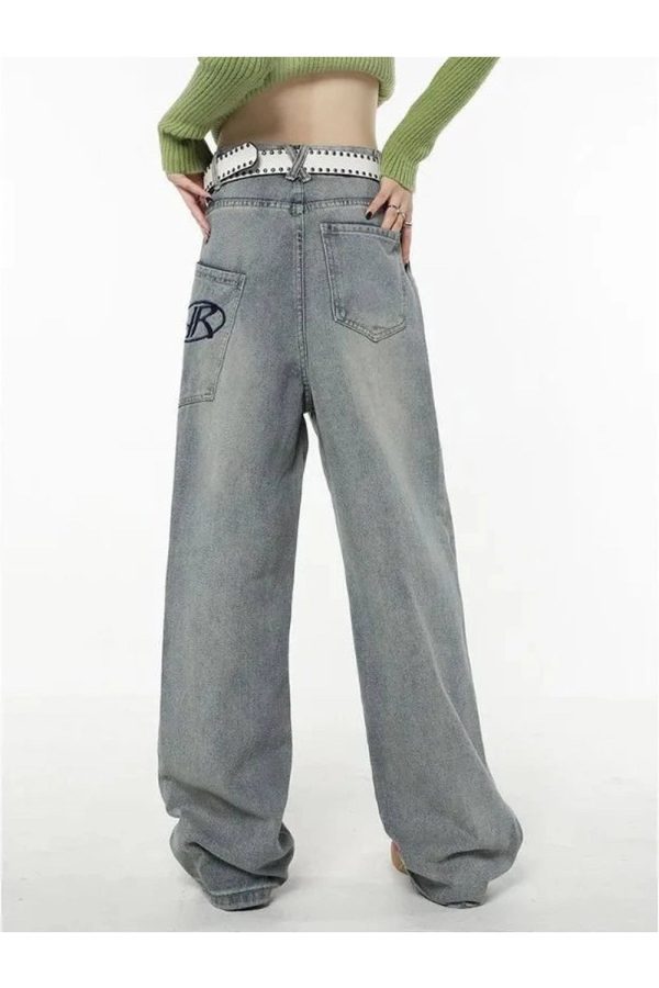 Y2K Loose Fit Logo Jeans: Retro 90s Grunge Style for Effortless Chic