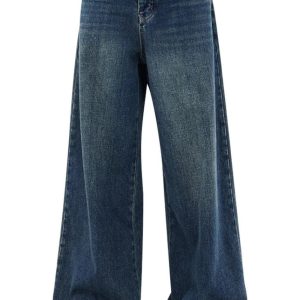 Y2K Oversized Dark Wash Wide-Leg Jeans for Retro Grunge Outfits