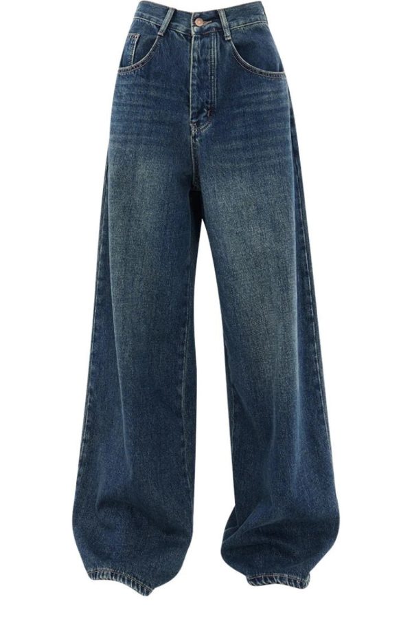 Y2K Oversized Dark Wash Wide-Leg Jeans for Retro Grunge Outfits