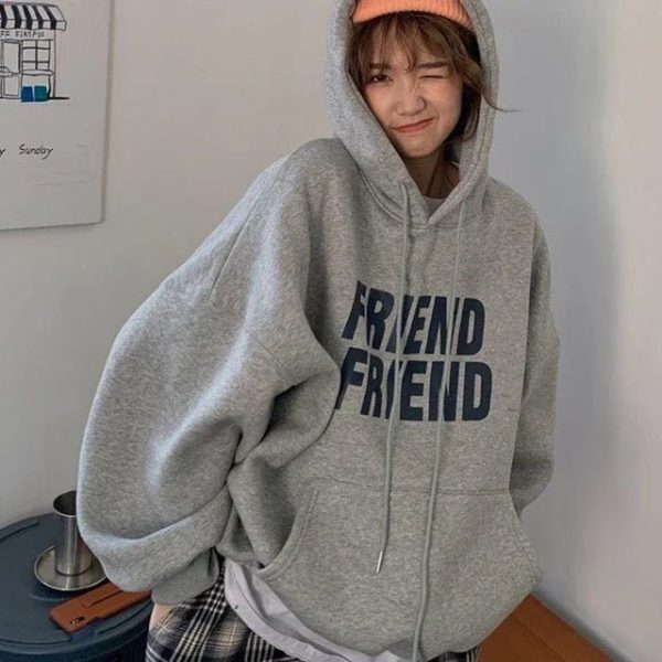 Y2K Oversized Friend Graphic Hoodie - Retro 90s Grunge Style