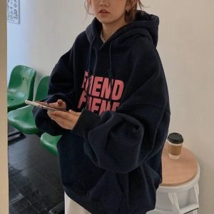 Y2K Oversized Friend Graphic Hoodie - Retro 90s Grunge Style