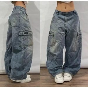 Y2K Oversized Pocket Jeans: Trendy Grunge Style for Summer Outfits