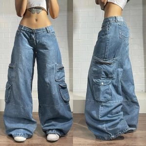 Y2K Oversized Pocket Jeans: Trendy Grunge Style for Summer Outfits